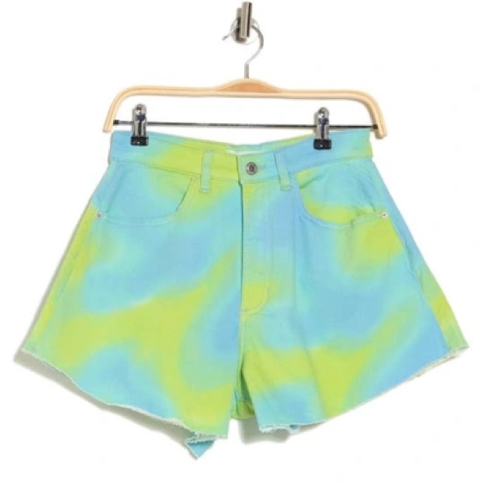 NWT WeWoreWhat Flare Bell Shorts TieDye Denim Hi-Rise Festival